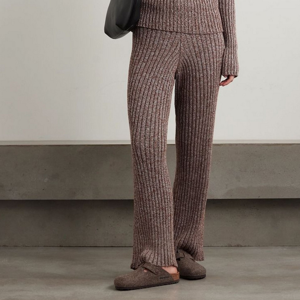 Baserange Melange Ribbed Cotton Straight-Leg Pants